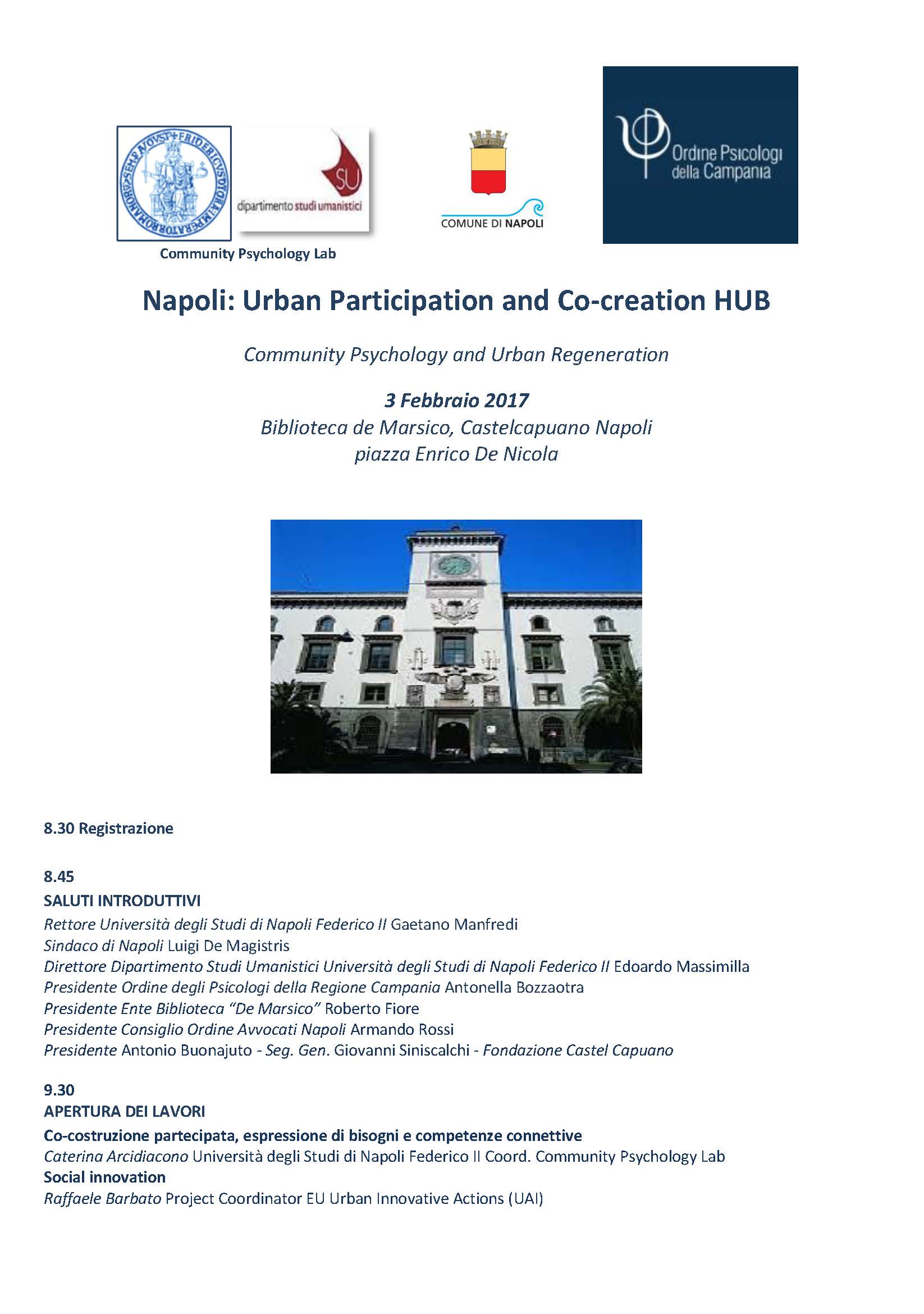 Urban Participation and Co-Creation Hub - 3 febbraio 2017 a Napoli