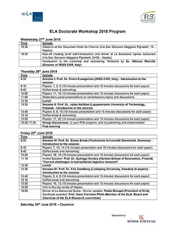 ELA DOCTORATE WORKSHOP 2018 - NEXT GENERATION EUROPEAN LOGISTICIANS