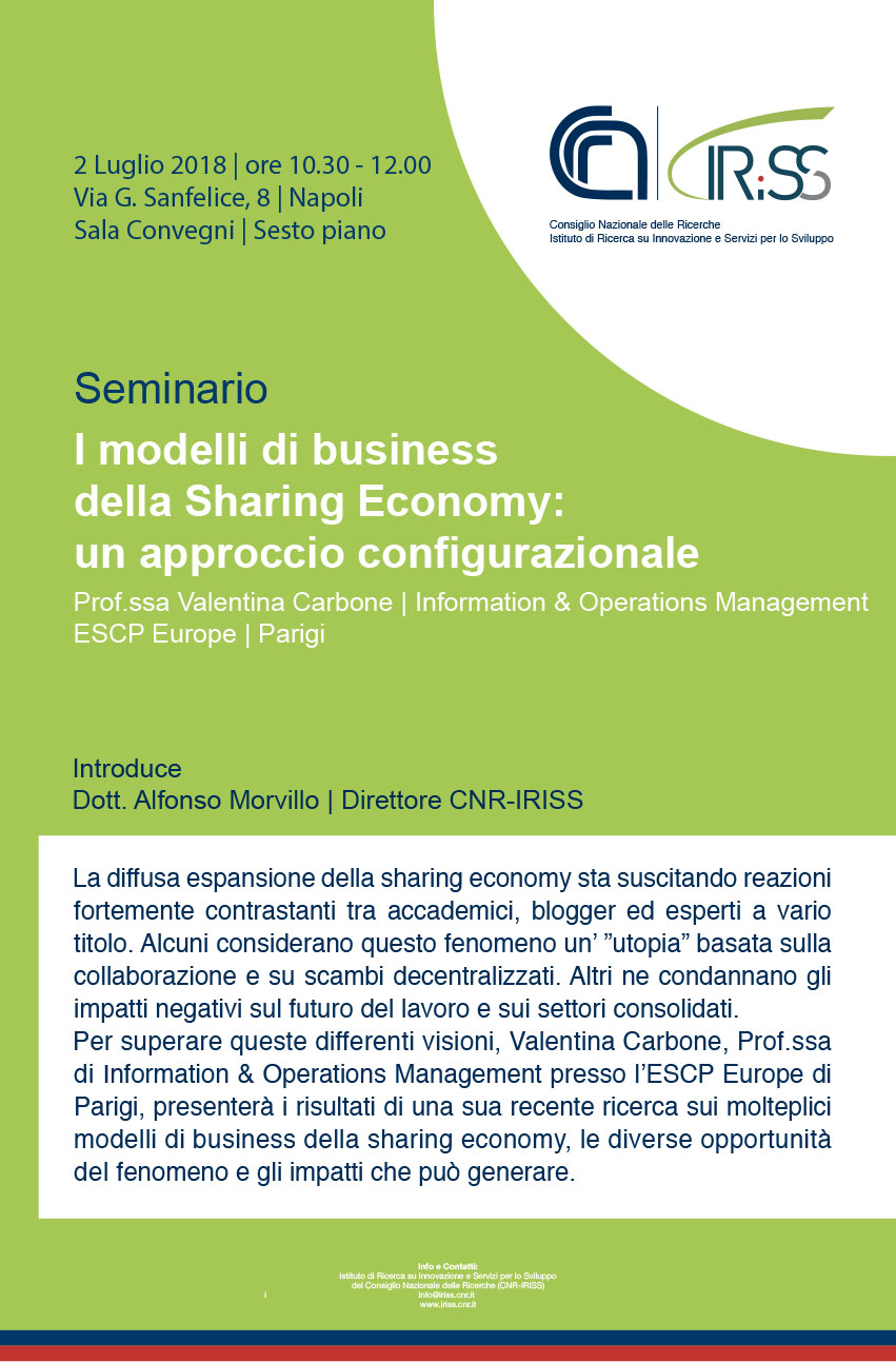 Seminario "I modelli di business della Sharing Economy: un approccio configurazionale"