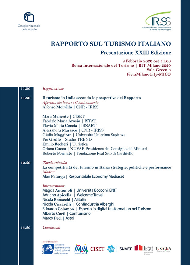 Presentazione del Rapporto sul Turismo Italiano (XXIII Edizione - 2018-2019)