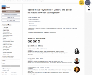 "Dynamics of Cultural and Social Innovation in Urban Development" Special Issue Land