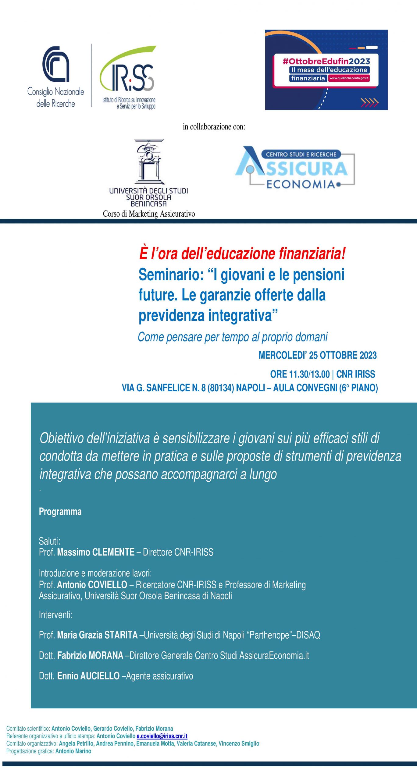 "I giovani e le pensioni future". Seminario del CNR-IRISS ad "Ottobre Edufin 2023 " organizzato dal MEF