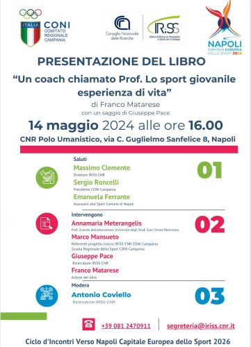 Presentazione libro "Un coach chiamato Prof. Lo sport giovanile esperienza di vita" (Cnr Edizioni)
