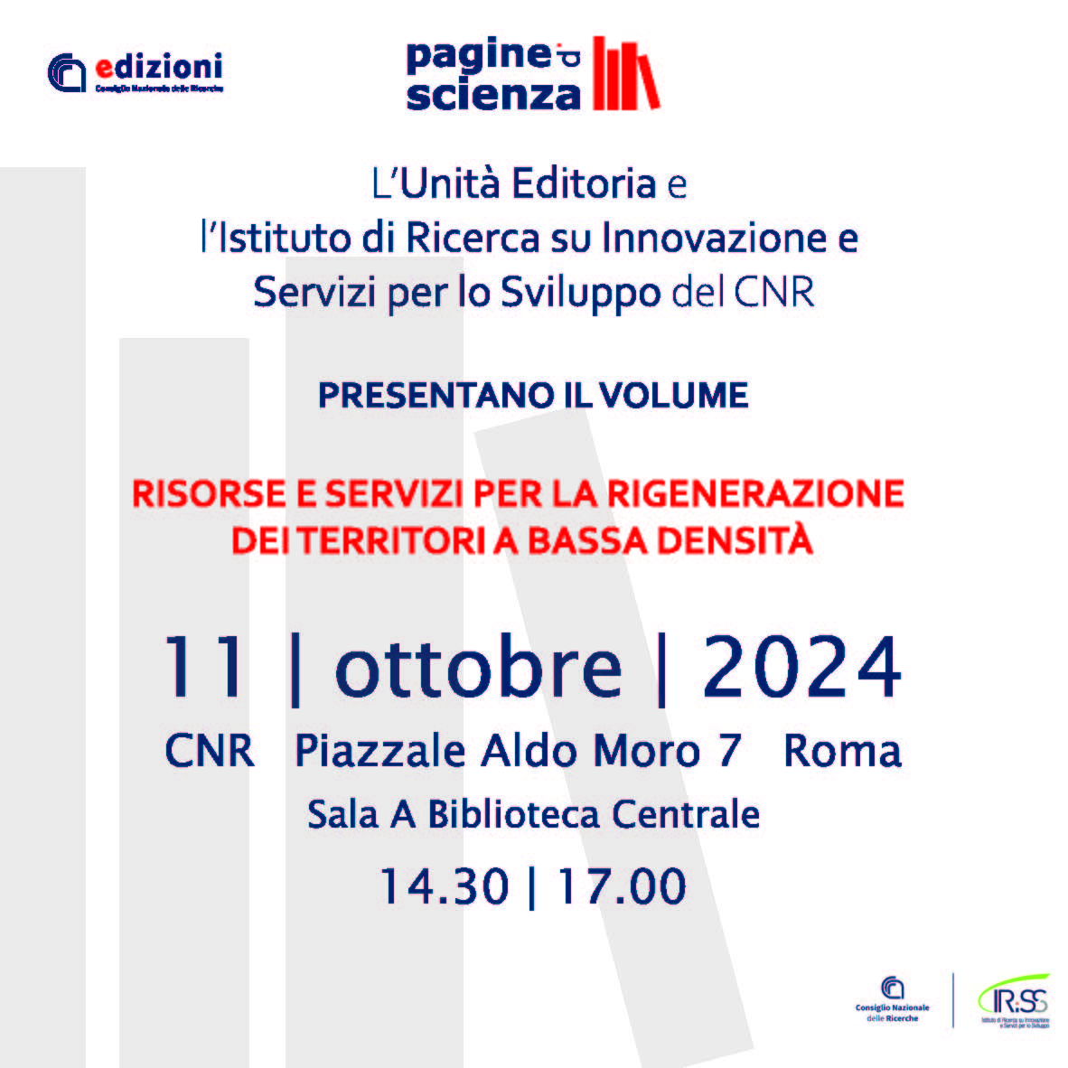 Incontriamoci al Cnr per...pagine di scienza - Presentazione del volume 'Risorse e servizi per la rigenerazione dei territori a bassa densità: gli esiti di un confronto interdisciplinare'