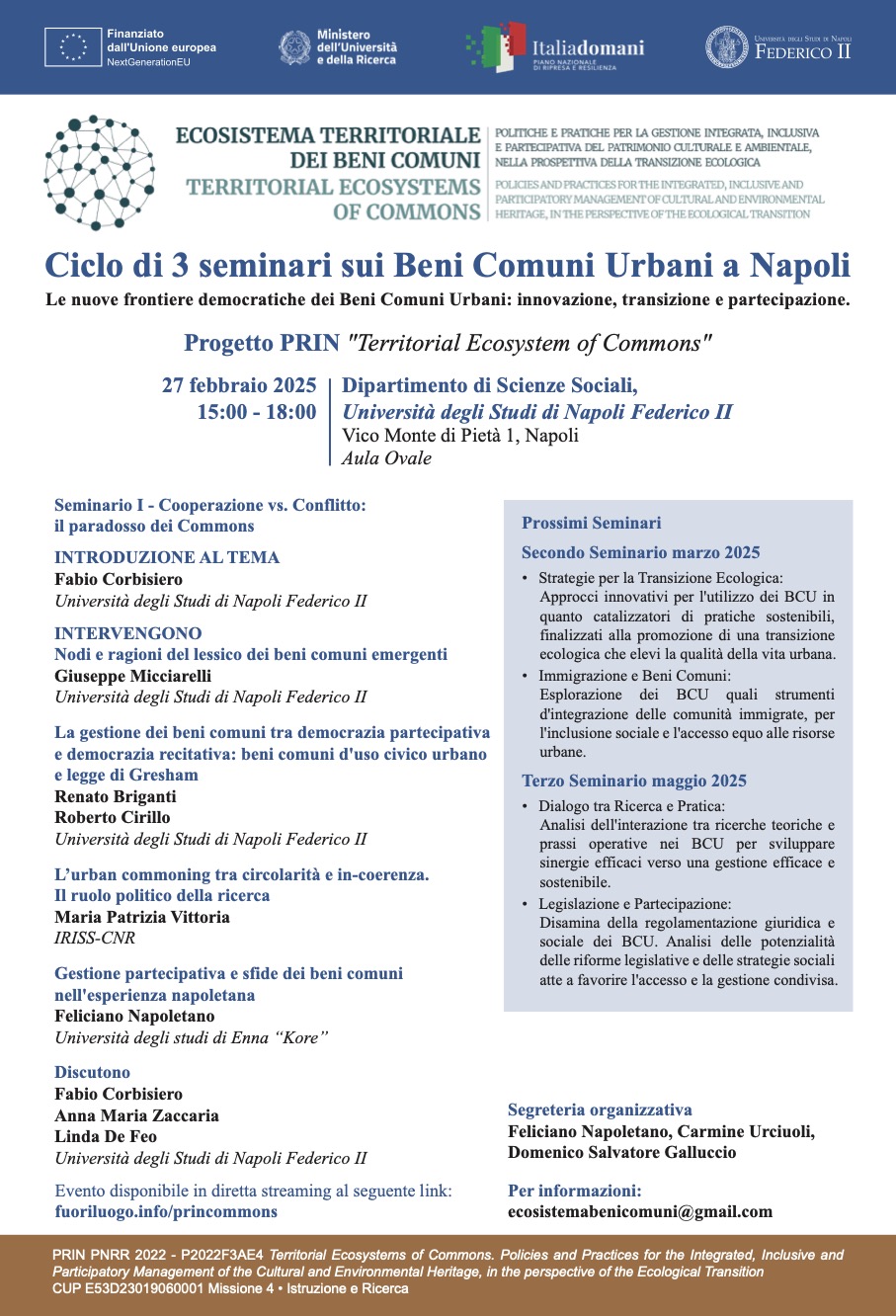 Le nuove frontiere democratiche dei Beni Comuni Urbani: innovazione, transizione e partecipazione.